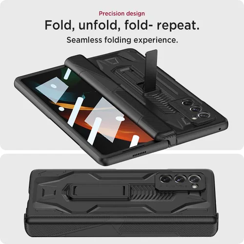 Vista 7 de Miimall Funda para Galaxy Z Fold 2 con protección de bisagra, protector de pantalla de alta transparencia, protector de bisagra magnético, soporte