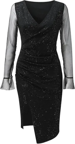 Vista 4 de Cocktail Dresses for Women 2023 Sexy Sequins V-Neck Split Midi Party Clubwear Dress PartyDresses for Women 2023