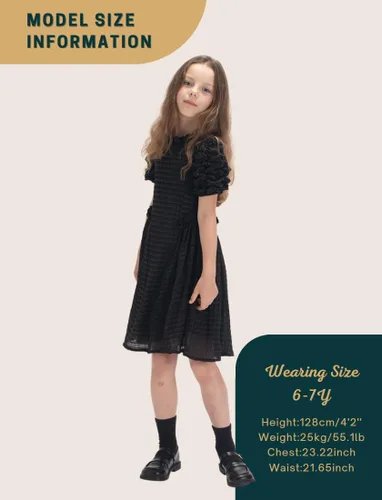 Vista 3 de WELAKEN Vestido de verano con volantes y mangas abullonadas para niña, vestido casual con forro para niños pequeños, niñas y niñas pequeñas