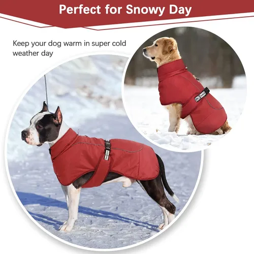 Vista 6 de ROZKITCH Abrigo extra cálido para perro, chaqueta reflectante ajustable para perro, abrigo de invierno con hebilla, forro polar de cuello alto