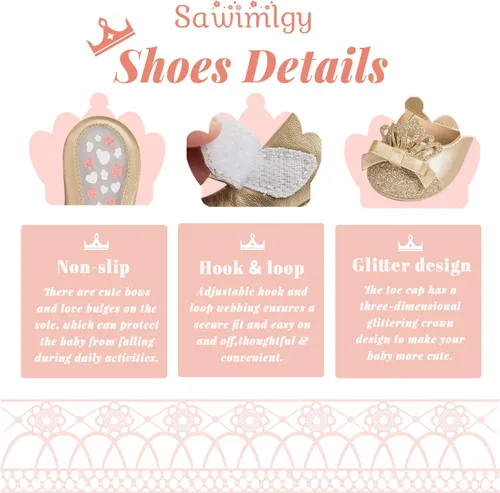 Vista 5 de Sawimlgy Zapatos de ballet Mary Jane con lentejuelas para bebé y niña, de piel sintética, para boda, fiesta, princesa, suela de goma, para niños