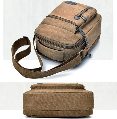 Vista 2 de Bolso bandolera para hombre, bolso cruzado de lona vintage, bolso de hombro, bolso pequeño para mujer, 8.8 x 11 x 3.5 pulgadas