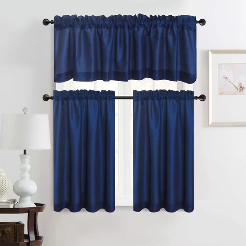 Vista 10 de Juego de cenefa de cocina de seda sintética, cortinas de 36 pulgadas con bolsillo para barra para sala de estar, dormitorio y baño, estilo rústico
