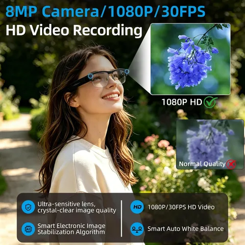 Vista 9 de Lentes inteligentes Ai con cámara y Bluetooth, grabación de video HD de 8 MP, traducción en tiempo real, con lentes que cambian