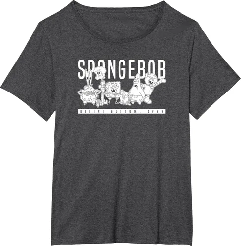 Vista 28 de Bob Esponja Vintage Group Simple Logo Camiseta, Negro