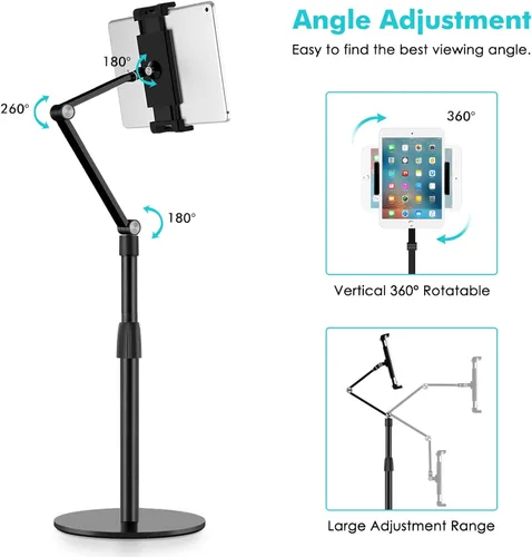Vista 3 de Viozon Soporte superior para teléfono tableta, altura y ángulo de 360 grados ajustable, soporte de escritorio de aluminio, compatible con teléfono