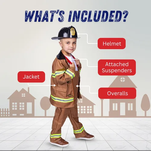 Vista 2 de Dress Up America Disfraz de bombero para niños, disfraz de bombero de juego de rol