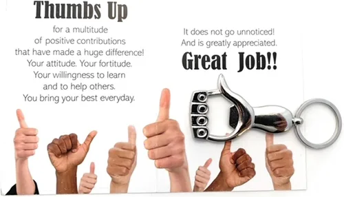 Vista 3 de Smiling Wisdom 10 regalos a granel de pulgar hacia arriba Tarjetas de felicitación de agradecimiento del equipo de empleados y llavero