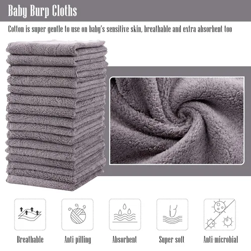 Vista 2 de Cute Castle Toallas ultrasuaves para bebé, paquete de 16 unidades, 9 x 9 pulgadas, suaves con la piel sensible para cara y cuerpo, felpa, ropa