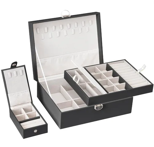 Vista 5 de Joyero organizador para mujeres y niñas, 2 en 1, cajas de joyería y organizadores, caja organizadora de joyas grande para anillos, pulseras