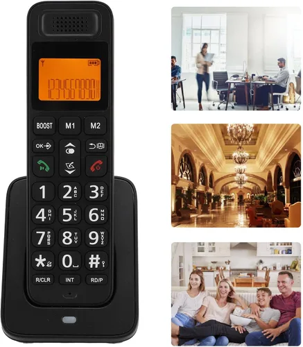 Vista 5 de PUSOKEI Teléfono inalámbrico con DECT 6.0, altavoz dúplex completo con pantalla LCD, teclas grandes, teclado iluminado, bloqueo de llamadas, aumento