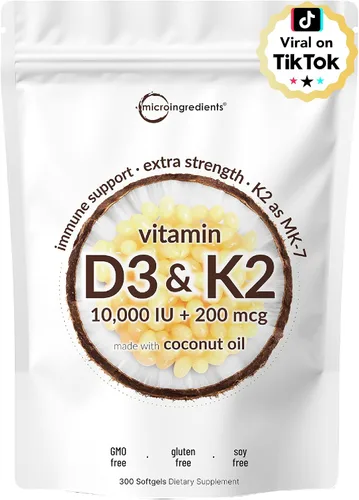 Vista 10 de Micro Ingredients Vitamina D3 10,000 UI + K2 MK-7 200 mcg por porción, 90 cápsulas blandas Suplemento extra fuerte* D3 K2 2 en 1 Cápsulas
