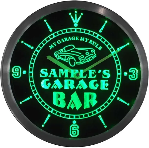 Vista 4 de ADVPRO ncpp0051-b Joe's Garage Car Repairs Rule Beer Bar LED Neon Sign Reloj de pared