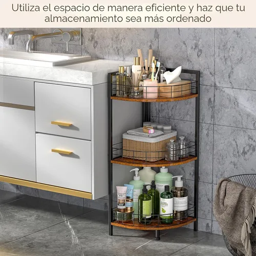 Vista 4 de DAOUTIME Estante de pie para baño, soporte de esquina de 3 niveles, estantes independientes, soporte de esquina curvado triangular para espacio