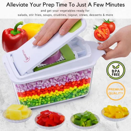 Vista 6 de Brieftons QuickPush - Picador de alimentos: más fuerte y 200% más de capacidad de contenedor, 30% más pesado, picador de frutas y verduras, cortador