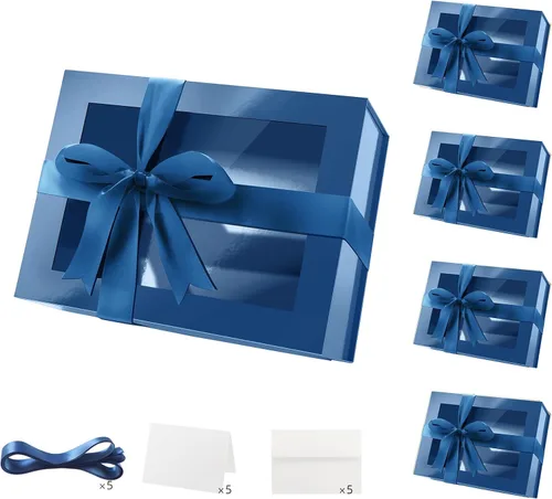 Vista 14 de PACKQUEEN Caja de regalo grande negra con ventana, 13.5 x 9 x 4.1 pulgadas, caja de regalo transparente para regalo, contiene cinta, tarjeta, caja
