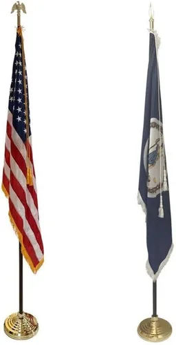 Vista 8 de Bandera de Virginia para interiores de 3 x 5 pies con dobladillo de poste y flecos ornamentales dorados