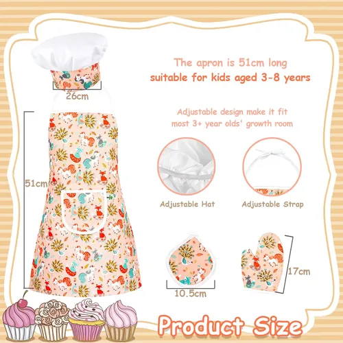 Vista 6 de KAEGREEL Juego de chef para hornear para niños con delantal de unicornio y manopla, 26 juguetes de cocina para niños, juego de cocina con sombrero