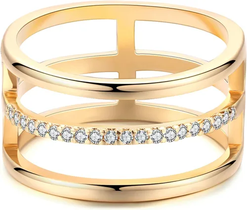 Vista 2 de Valloey Rover Anillo apilable de diamantes delicados chapados en oro de 14 quilates con circonita cúbica, joyería minimalista regalo, Metal