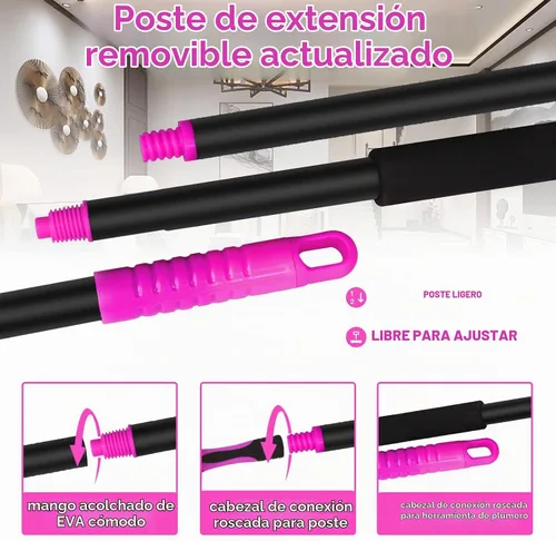 Vista 8 de CALBEAU Suministros de limpieza rosados, plumero con poste de extensión
