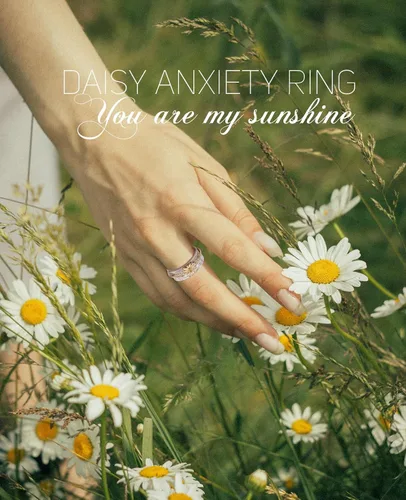 Vista 8 de Anillo giratorio para aliviar la ansiedad con margaritas You Are My Sunshine Flower Fidget Ring de plata esterlina TDAH para aliviar el estrés