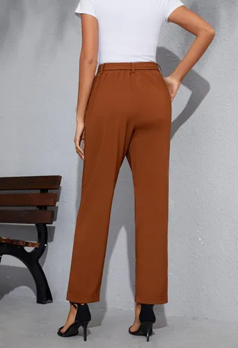 Vista 2 de GRACE KARIN Women High Waist Pants with Belt Fold-up Leg Opening Pants with Big Pockets