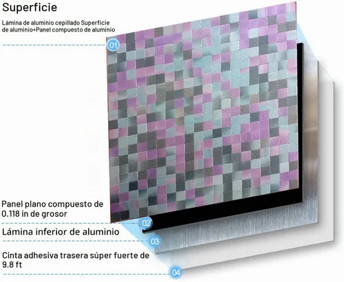 Vista 4 de XUANINY Azulejo autoadhesivo de metal para salpicaduras, azulejo despegar y pegar para cocina con superficie de aluminio cepillado