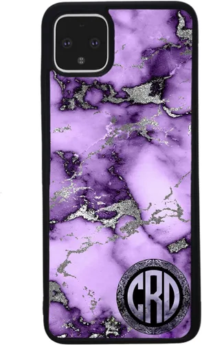Vista 3 de Funda de goma negra con monograma de mármol morado y plateado compatible con Google Pixel 10, 10 Pro, 10 Pro XL, 9a, 9 Pro, Pixel 9, Pixel 9 Pro XL