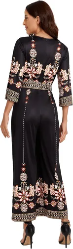 Vista 2 de Verdusa Mono bohemio floral de cintura alta con cinturón y pierna ancha para mujer