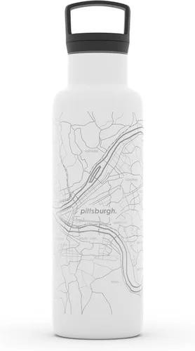 Vista 74 de Well Told Botella de agua aislada con mapa de Washington DC grabado, botella de acero inoxidable grabada (21 onzas, blanco) botella aislada de mapa