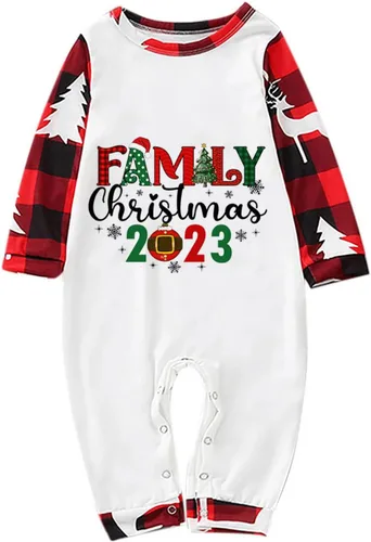 Vista 5 de Pijamas de Navidad para la familia, conjunto de pijamas a juego divertido de Navidad, ropa de descanso de manga larga a cuadros para mujeres