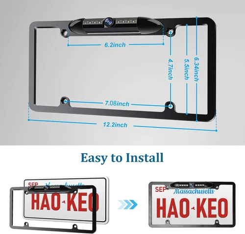 Vista 5 de H9 - Cámara de respaldo para matrícula, HD, cámara de visión trasera frontal y reversa con 7 LED de visión nocturna, ángulo de visión de 170 grados