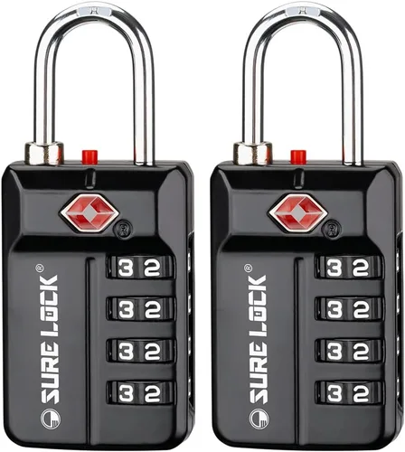 Vista 8 de SURE LOCK Cerradura de combinación reiniciable de 4 dígitos aprobada por la TSA con alerta abierta, diales de fácil lectura, para equipaje 17021ALL