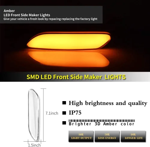 Vista 4 de ADIIL Lente transparente ámbar Full LED Front Fender Turn Signal Side Marker Lights Compatible con MINI Cooper R60 Countryman R61 Paceman 2011-2016