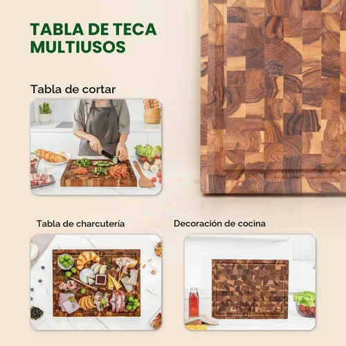 Vista 4 de BEEFURNI Tabla de cortar de grano final de madera de teca (S, 16 x 12 x 1.5 pulgadas), tablas de cortar de madera para cocina con ranura para jugo