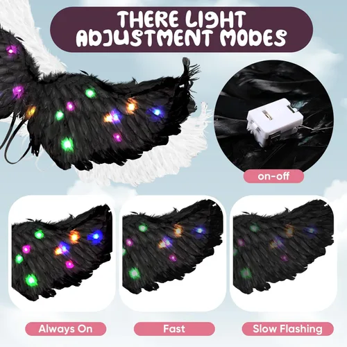 Vista 4 de Toulite 4 piezas de alas de ángel con luz LED y diadema con luces LED blancas, alas de disfraz para adultos, mujeres, niños, Halloween, Navidad