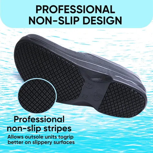 Vista 3 de Zapatos de trabajo antideslizantes para hombres y mujeres, zuecos de enfermería profesionales impermeables, cómodos y ligeros, zapatos de chef