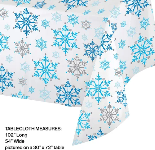 Vista 2 de Creative Converting Mantel de plástico con estampado completo, 54 x 102 ", remolinos de copo de nieve