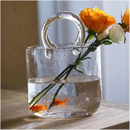 Vista 10 de Purse Vase for Flowers, Multifunctional Flower Vase Shopping Bag Vase Glass Pocketbook Vase, for Floral Arrangement Centerpiece Home
