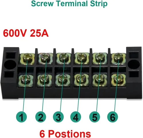 Vista 4 de 10 piezas (5 juegos) Bloques de tira de terminal de tornillo de 6 posiciones de doble hilera 600 V 25 A con cubierta + tira de barrera de terminales