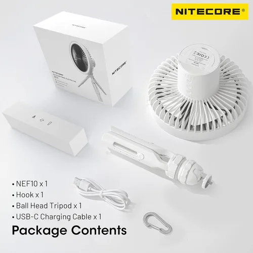 Vista 7 de Nitecore NEF10 Ventilador Eléctrico Portátil Multifuncional con Anillo de Luz LED, Trípode de Cabeza Flexible con Bola, Motor Sin Escobillas Gris