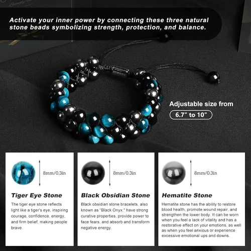 Vista 4 de ONXMAS Handmade Triple Protection Bracelet for Men Women, Christmas Gifts for Dad Boyfriend Husband,Healing Crystal Beaded Bracelets