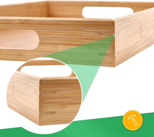 Vista 2 de Bandejas de bambú para comer en el sofá, platos de fiesta para servir alimentos, bandeja decorativa para encimera de cocina rectangular