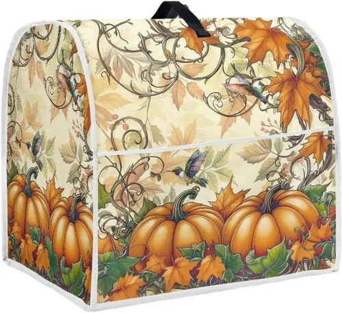 Vista 15 de Cubierta para mezclador de cocina con diseño de flores de pájaros, cubierta para procesador de alimentos con asa superior y bolsillo