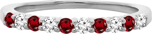 Vista 2 de Dazzlingrock Collection Anillo de boda apilable de aniversario para mujer con piedras preciosas redondas y diamantes blancos, oro blanco de 14