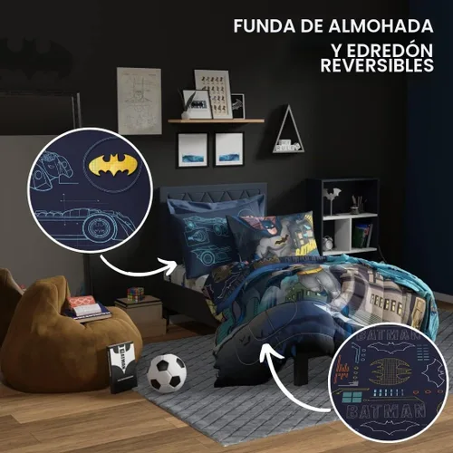 Vista 6 de Franco juego muy suave de edredón y sábanas para niños, 4 piezas, tamaño individual, Batman
