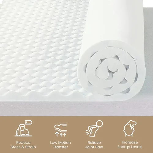 Vista 5 de Cubrecolchón de espuma convoluta de 2 pulgadas con diseño de cáscara de huevo Transpirable, suave y cómodo, cubrecamas para dolor de espalda