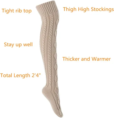 Vista 2 de SherryDC - Calcetines de punto para mujer, hasta el muslo, extra largas, calentadores de piernas, para invierno