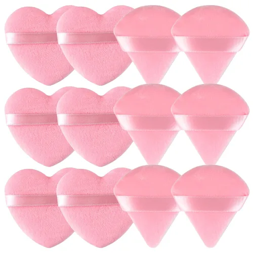 Vista 22 de 12 piezas de polvo en forma de corazón, soplo cosmético para cara, lavable, reutilizable, suave, esponja en polvo, esponja de maquillaje