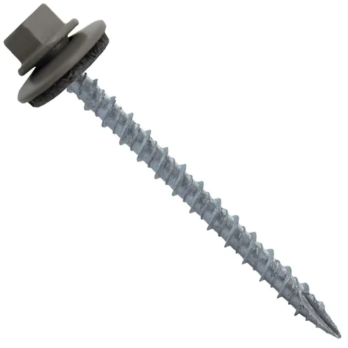 Vista 22 de 10 tornillos para techos de metal gris ABC de 2-1/2 pulgadas, cabezal de arandela hexagonal, arranque automático/roscado, arandela EPDM. 1 bolsa